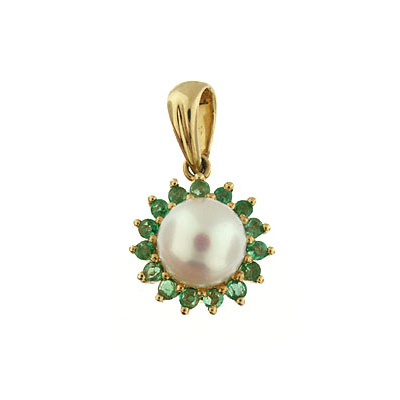 0.30 ctw. emerald gemstone and pearl pendant